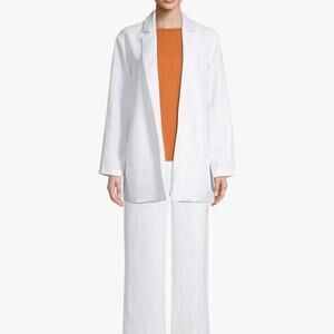 EILEEN FISHER Lyocell Linen Notch Collar Open-Front Blazer in White, Size 3X
